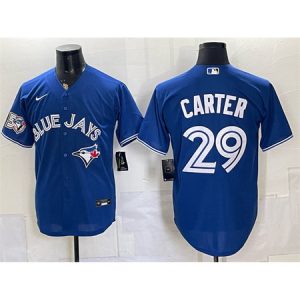 Youth Toronto Blue Jays #29 Joe Carter Royal 50 Seasons Patch Jersey