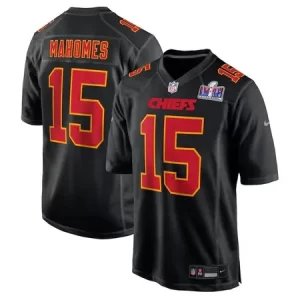Men's Kansas City Chiefs #15 Patrick Mahomes  Black Super Bowl LVIII Carbon Fashion Game Player Jersey