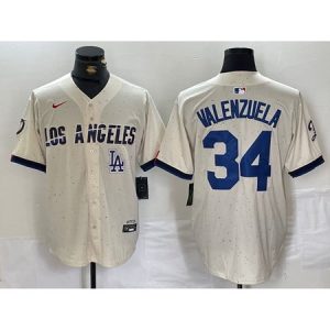 Men's Los Angeles Dodgers #34 Toro Valenzuela Cream Stitched Baseball Jersey LDMQ