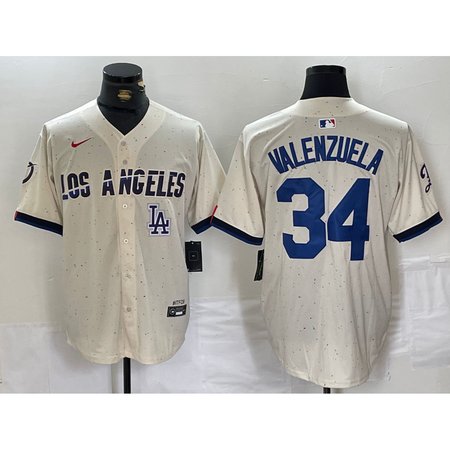 Men's Los Angeles Dodgers #34 Toro Valenzuela Cream Stitched Baseball Jersey LDMQ
