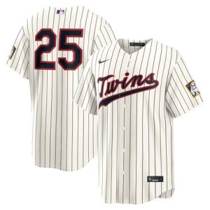 Men's Minnesota Twins #25 Byron Buxton Nike Cream 2026 Field of Dreams Stadium Jersey