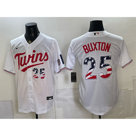 Men's Minnesota Twins #25 Byron Buxton White 2026 USA 250 Fourth of July Baseball Jersey