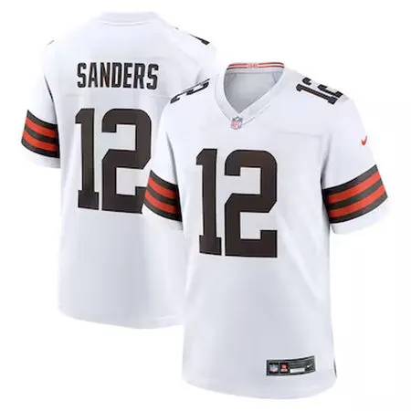 Men's Cleveland Browns #12 Shedeur Sanders  White 2025 NFL Draft Game Jersey