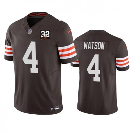 af723b9d56ad8ea0319c8418037f0b7d.jpeg Men's Cleveland Browns #4 Deshaun Watson Brown 2023 F.U.S.E. With Jim Brown Memorial Patch Vapor Untouchable Limited Stitched Jersey