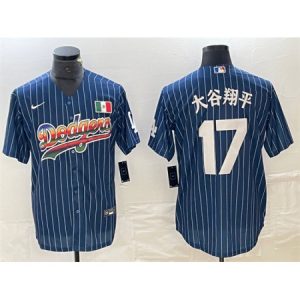 Men's Los Angeles Dodgers #17 Shohei Ohtani Navy Cool Base With Patch Stitched Baseball Jersey X2QP