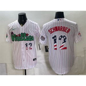 Men's Philadelphia Phillies #12 Kyle Schwarber White Phanatic USA 250 Fourth of July Jersey 56RK