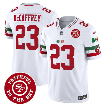 Men's San Francisco 49ers #23 Christian McCaffrey White Mexico Faithful To The Bay Patch Vapor F.U.S.E. Limited Jersey
