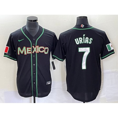 Men's Mexico Baseball #7 Julio Urias 2023 Black World Baseball With Patch Classic Stitched Jersey 3NPF