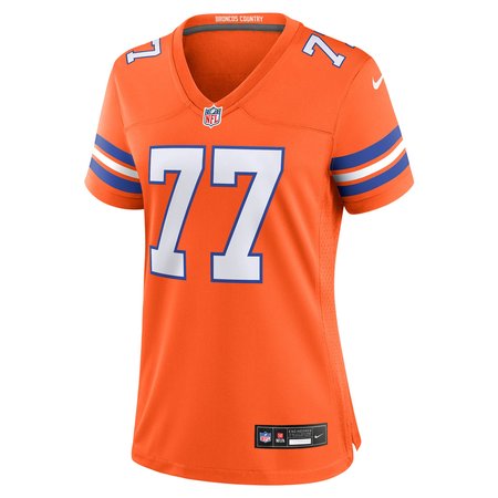 Women's Denver Broncos #77 Quinn Meinerz Orange Mile High Collection 1977 Throwback Player Game Jersey