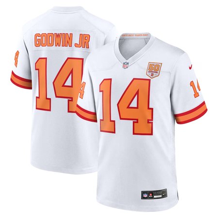 Men's '76 Tampa Bay Buccaneers #14 Chris Godwin Jr. White 50th Season Game Jersey