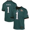 Youth Philadelphia Eagles #1 Jalen Hurts  Midnight Green Super Bowl LIX Game Player Jersey