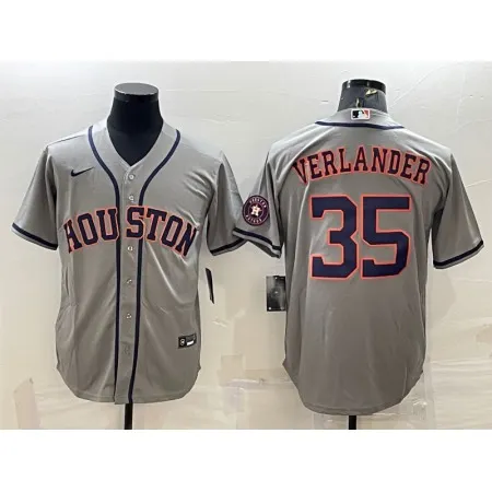 Men's Houston Astros #35 Justin Verlander Gray With Patch Cool Base Stitched Jersey O0NH