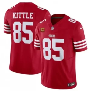 bf25be45223b6602c116a0e55f06bb98.webp Men's San Francisco 49ers #85 George Kittle Red 2023 F.U.S.E. With 4-Star C Patch Vapor Untouchable Limited Stitched Football Jersey