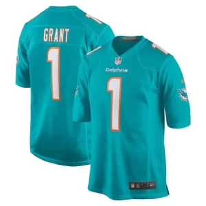 Men's Miami Dolphins #1 Kenneth Grant Aqua 2025 NFL Draft First Round Pick Game Jersey