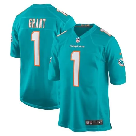 Men's Miami Dolphins #1 Kenneth Grant Aqua 2025 NFL Draft First Round Pick Game Jersey