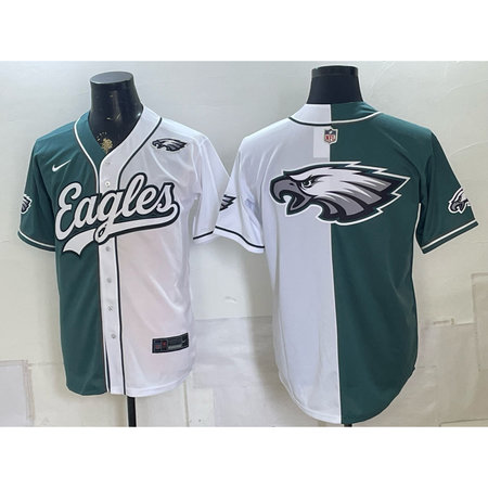 Men's Philadelphia Eagles Green Split Cool Base Stitched Baseball Jersey Z2NK