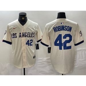 Men's Los Angeles Dodgers #42 Jackie Robinson Cream Stitched Baseball Jersey MYDR