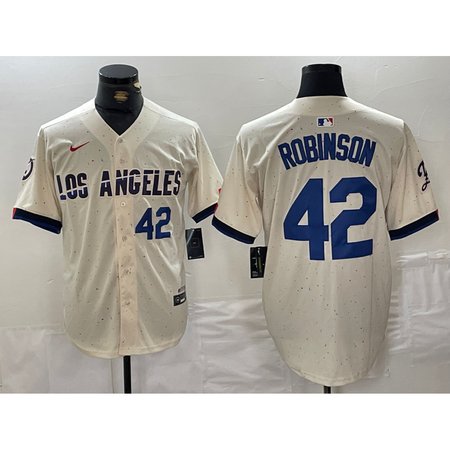 Men's Los Angeles Dodgers #42 Jackie Robinson Cream Stitched Baseball Jersey MYDR