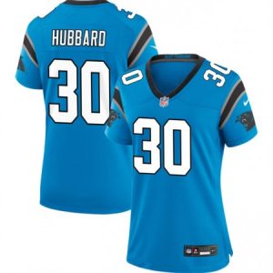 c770615a6bbfbd49e178061d8d419335.jpeg Women's Carolina Panthers #30 Chuba Hubbard Blue Stitched Jersey(Run Small)