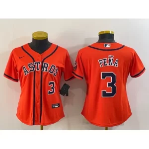 Women's Houston Astros #3 Jeremy Pena Orange With Patch Cool Base Stitched Baseball Jersey(Run Small) GQ8K