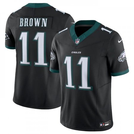 c9e66d28cc7367243740f318a6ce26dc.jpeg Men's Philadelphia Eagles #11 A.J. Brown Black 2023 F.U.S.E. Vapor Untouchable Limited Stitched Football Jersey