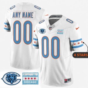 Men's Chicago Bears White City Edition With Chicago Flag Vapor F.U.S.E. Untouchable Limited Custom Jersey