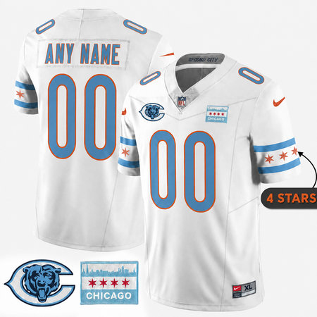 Men's Chicago Bears White City Edition With Chicago Flag Vapor F.U.S.E. Untouchable Limited Custom Jersey