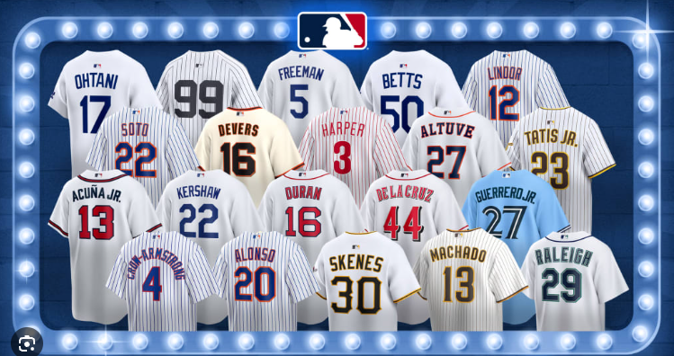 MLB baseball jerseys featuring popular player names and numbers