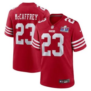 Men's San Francisco 49ers #23 Christian McCaffrey  Scarlet Super Bowl LVIII Game Jersey