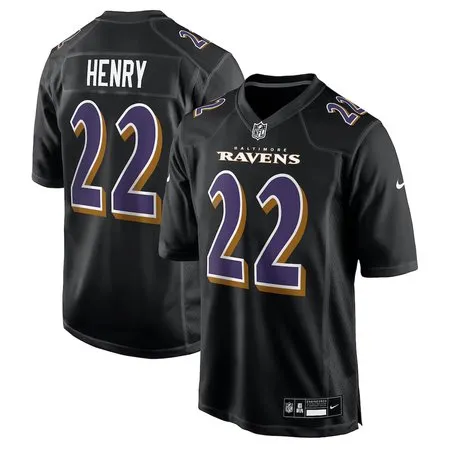 Men's Baltimore Ravens #22 Derrick Henry  Carbon Black Fashion Game Jersey