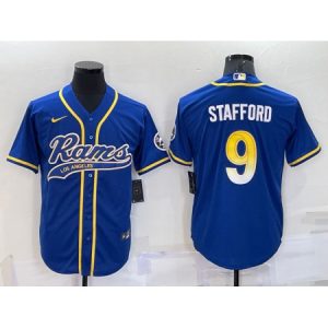 d34c772dc8366b4cd78eacbd9c6774bf.jpeg Men's Los Angeles Rams #9 Matthew Stafford Royal With Patch Cool Base Stitched Baseball Jersey