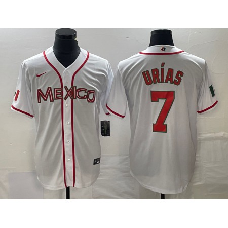 Men's Mexico Baseball #7 Julio Urias White 2023 World Baseball Classic Stitched Jersey 5TLD