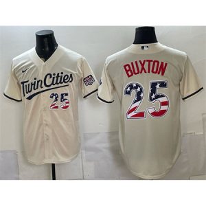 Men's Minnesota Twins #25 Byron Buxton Cream 2026 USA 250 Fourth of July Baseball Jersey