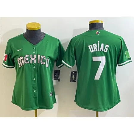 Women's Mexico Baseball #7 Julio Urias 2023 Green World Baseball Classic Stitched Jersey(Run Small) B19F