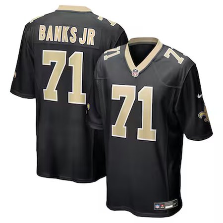 e2a952d989a21de72238767e572c60cf.jpeg Men's New Orleans Saints #71 Kelvin Banks Jr. Black 2025 NFL Draft First Round Pick Game Jersey