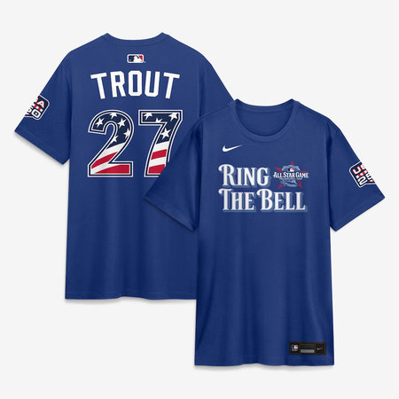 Men's American League #27 Mike Trout Nike Rush Blue 2026 All-Star Game Name & Number T-Shirt