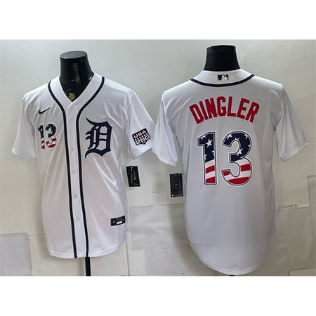 Men's Detroit Tigers #13 Dillon Dingler White 2026 USA 250 Fourth of July Baseball Jersey