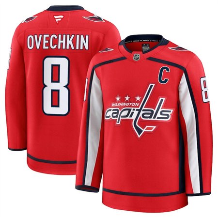 Men's Washington Capitals #8 Alexander Ovechkin Red 2024-25 Home Stitched Hockey Premium Jersey