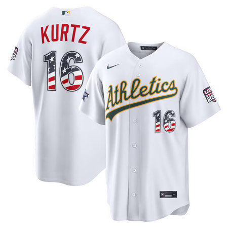 Men's Oakland Athletics #16 Nick Kurtz Nike White 2026 All-Star Edition Stars & Stripes Stadium Jersey