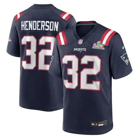 ee9c3fec8c0b9afa8955b2cf42b77b3f.webp Men's New England Patriots #32 TreVeyon Henderson Navy Super Bowl LX Patch Game Jersey
