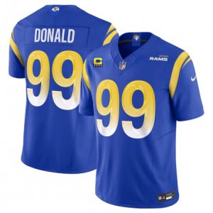 efd24a40db047524e0783ecd3fc49c73.jpeg Men's Los Angeles Rams #99 Aaron Donald Blue 2023 F.U.S.E. With 4-Star C Patch Vapor Untouchable Limited Stitched Football Jersey