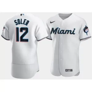 Men's Miami Marlins #12 Jorge Soler White Flex Base Stitched Jersey 1MPN