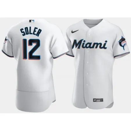 Men's Miami Marlins #12 Jorge Soler White Flex Base Stitched Jersey 1MPN
