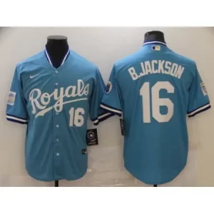 Men's Kansas City Royals #16 Bo Jackson Light Blue Cool Base Stitched Jersey QSQQ