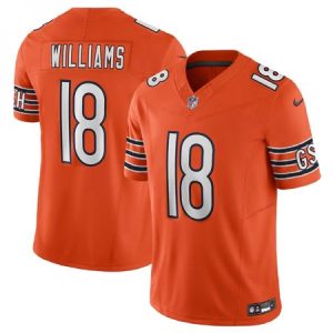Men's Chicago Bears #18 Caleb Williams  Orange 2024 NFL Draft First Round Pick Player F.U.S.E. Vapor Untouchable Limited Stitched Football Jersey