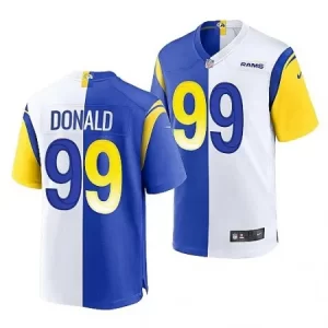 f54ad3c1c221aac7d8a404bcbe61c551.webp Men's Los Angeles Rams #99 Aaron Donald Royal/White Split Stitched Football Jersey