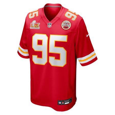 Men's Kansas City Chiefs #95 Chris Jones Red Super Bowl LIX Game Jersey