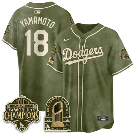 f75b4fcf46870dc25a42e0044cf10d57.jpeg Youth Los Angeles Dodgers #18 Yoshinobu Yamamoto Olive New Era 2026 Armed Forces Day Jersey