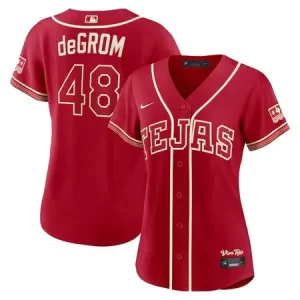 Women's Texas Rangers #48 Jacob deGrom Nike Red 2026 City Connect Stadium Jersey DCN3