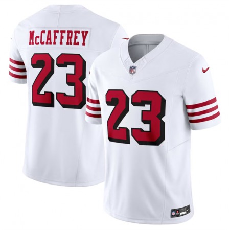 f894c45429728474b6a7f7a46aab1726.jpeg Men's San Francisco 49ers #23 Christian McCaffrey New White 2023 F.U.S.E. Vapor Untouchable Limited Stitched Football Jersey
